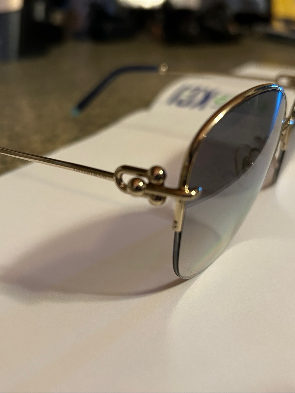 Tiffany! Gold Frame Women's Oval Sunglasses with Gray Gradient Lenses - Picture 2 of 5